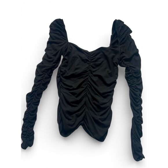 Reformation Black Esra Queen Top Long Sleeve, Ruched Size Small - Picture 2 of 6